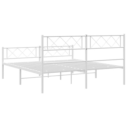 Metal Bed Frame without Mattress with Footboard White 140x190cm