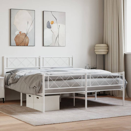 Metal Bed Frame without Mattress with Footboard White 140x190cm
