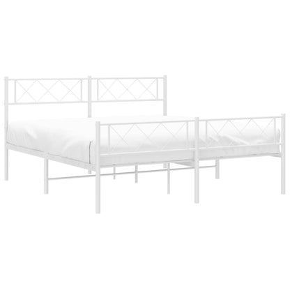 Metal Bed Frame without Mattress with Footboard White 140x200cm