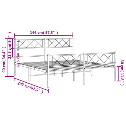 Metal Bed Frame without Mattress with Footboard White 140x200cm