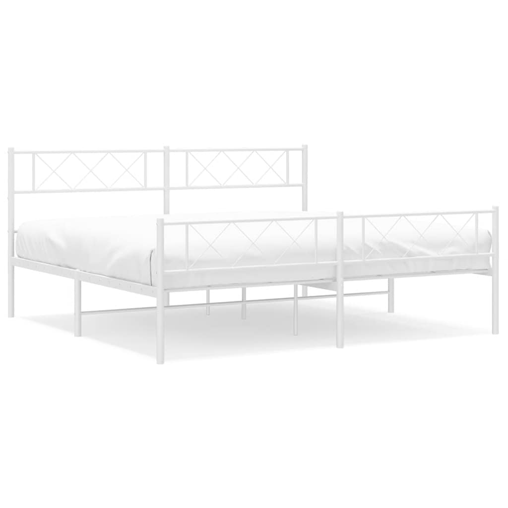 White Metal Bed Frame with Footboard - 183x213cm (Mattress Not Included)