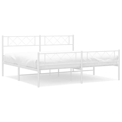 White Metal Bed Frame with Footboard - 183x213cm (Mattress Not Included)