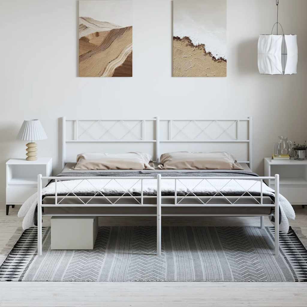 White Metal Bed Frame with Footboard - 183x213cm (Mattress Not Included)