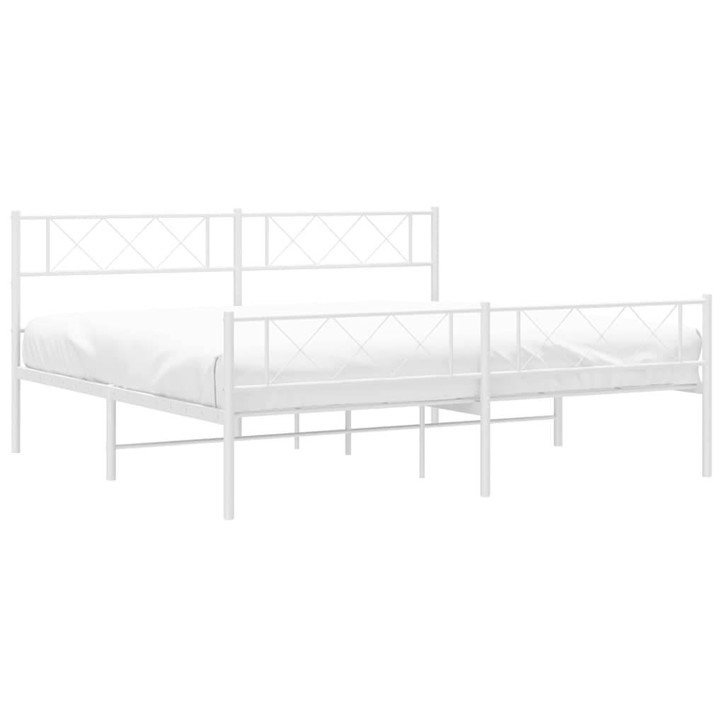 White Metal Bed Frame with Footboard - 183x213cm (Mattress Not Included)
