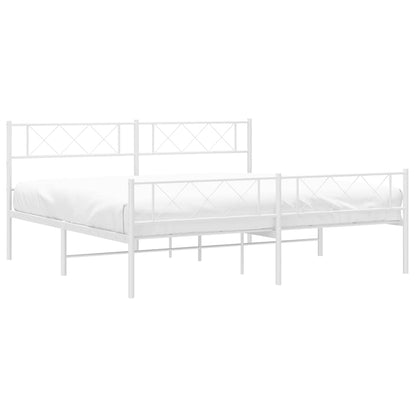White Metal Bed Frame with Footboard - 183x213cm (Mattress Not Included)