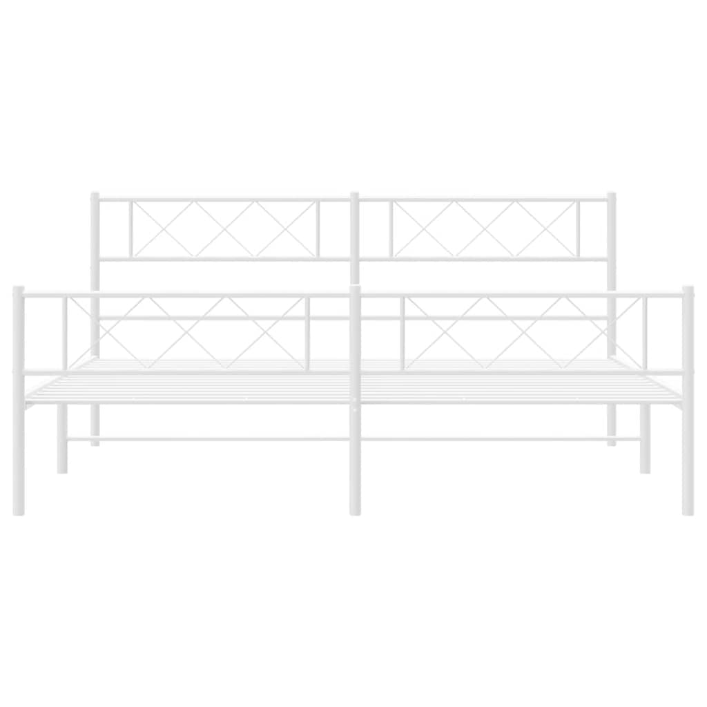 White Metal Bed Frame with Footboard - 183x213cm (Mattress Not Included)