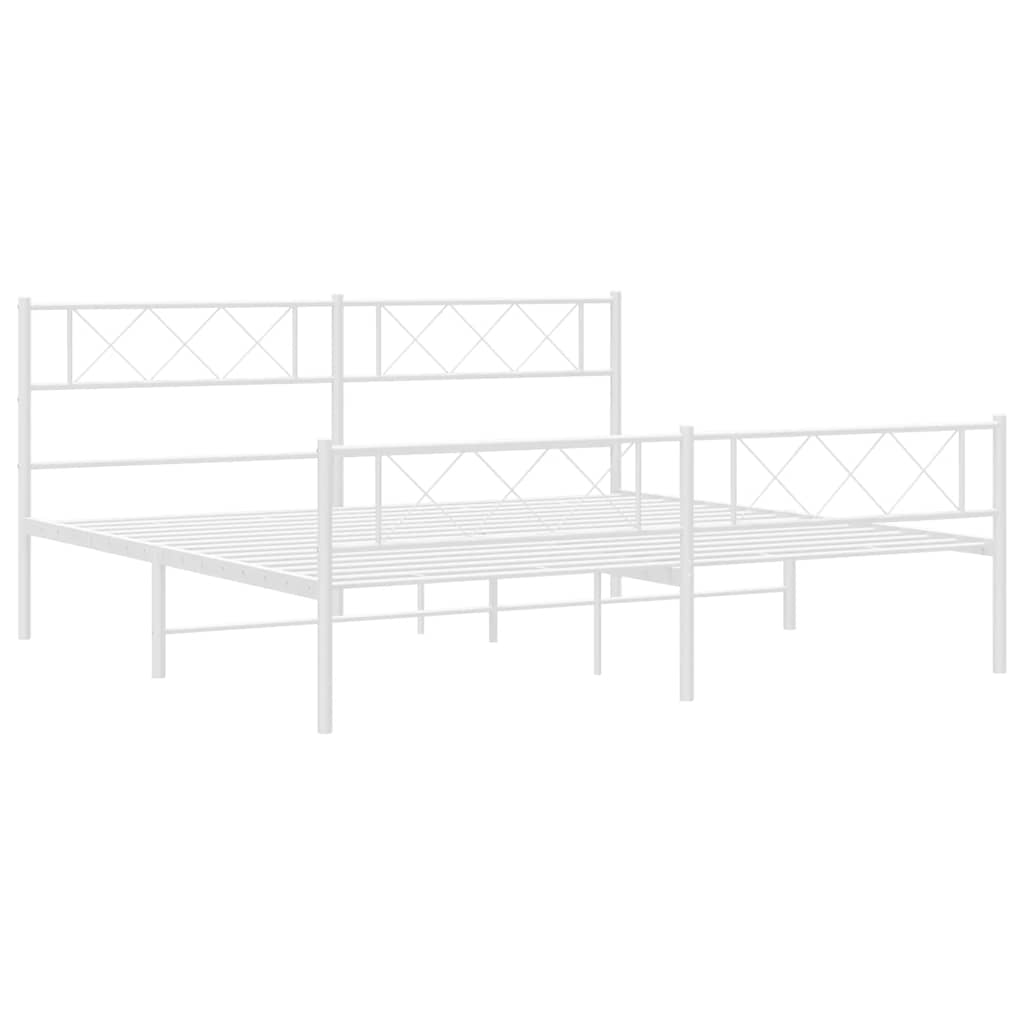 White Metal Bed Frame with Footboard - 183x213cm (Mattress Not Included)