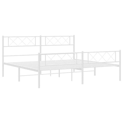 White Metal Bed Frame with Footboard - 183x213cm (Mattress Not Included)
