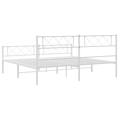 White Metal Bed Frame with Footboard - 183x213cm (Mattress Not Included)