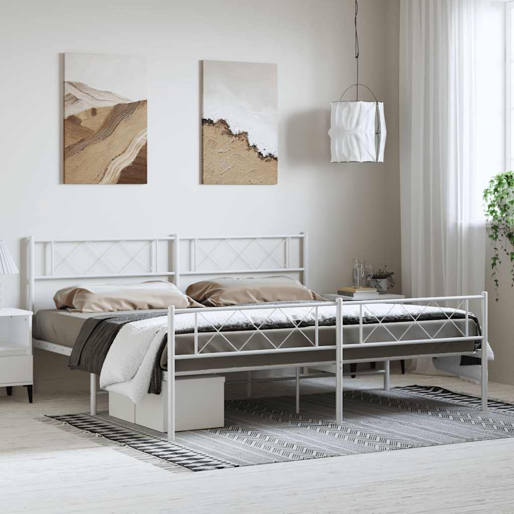 White Metal Bed Frame with Footboard - 183x213cm (Mattress Not Included)