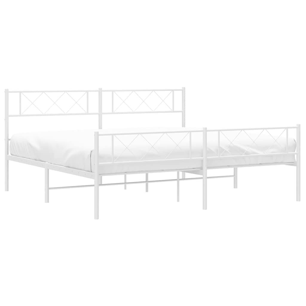 Metal Bed Frame without Mattress with Footboard White 193x203cm