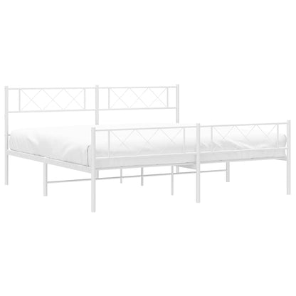 Metal Bed Frame without Mattress with Footboard White 193x203cm