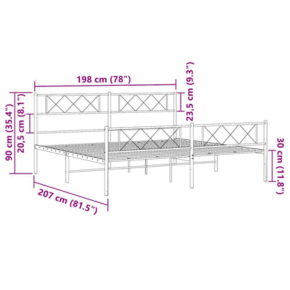 Metal Bed Frame without Mattress with Footboard White 193x203cm