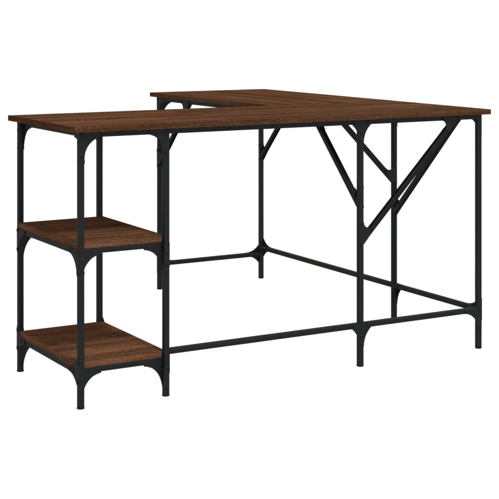 Stylish Brown Oak Engineered Wood Desk, 139x139x75 cm