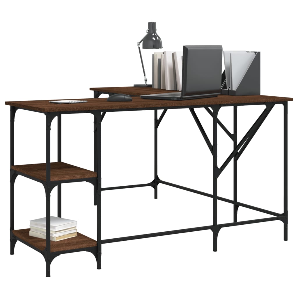 Stylish Brown Oak Engineered Wood Desk, 139x139x75 cm