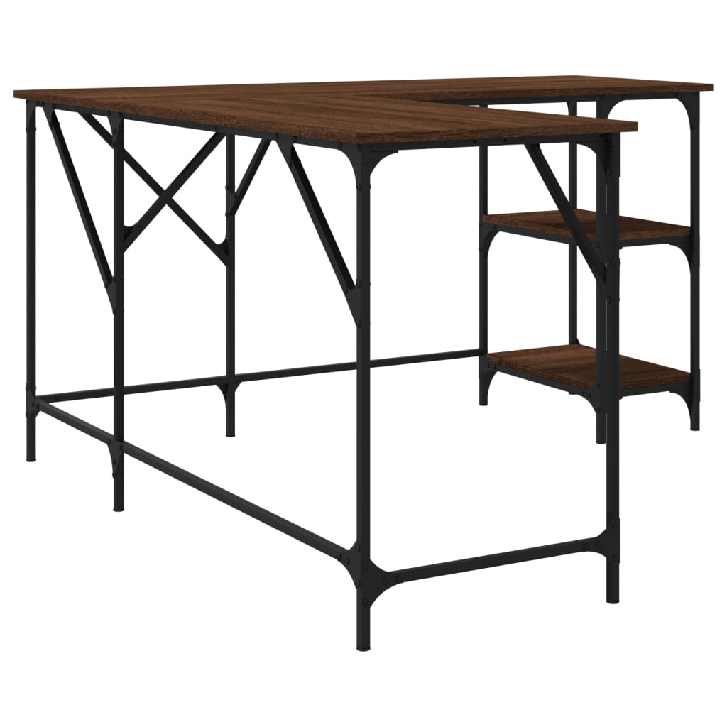 Stylish Brown Oak Engineered Wood Desk, 139x139x75 cm