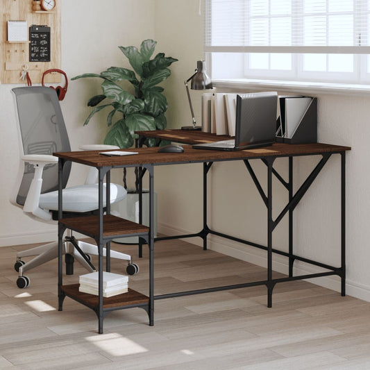 Stylish Brown Oak Engineered Wood Desk, 139x139x75 cm