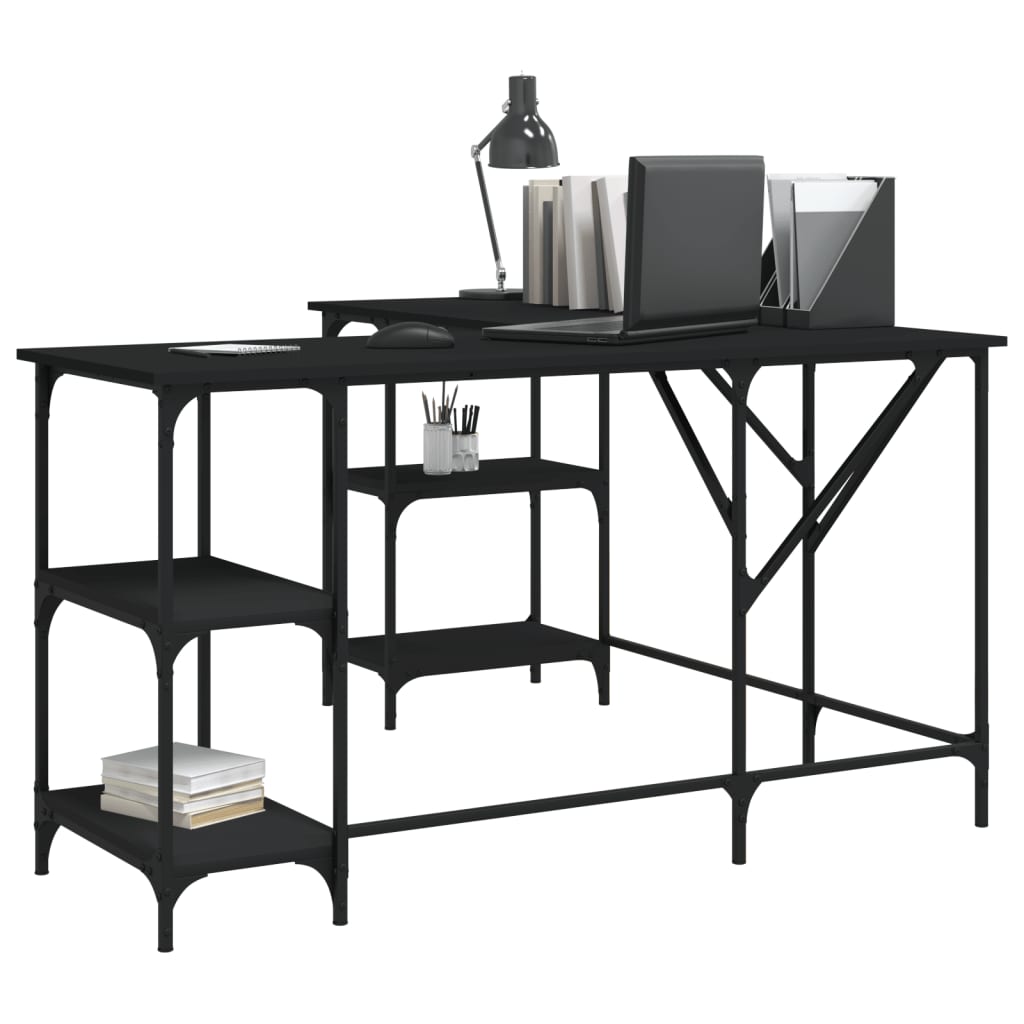 Stylish Black Engineered Wood Desk 139x139x75 cm
