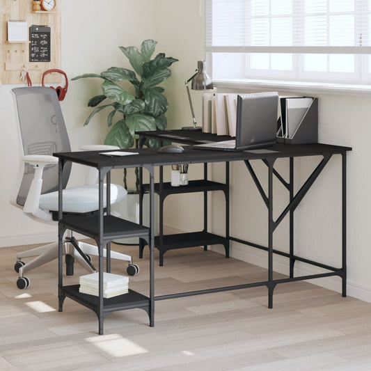 Stylish Black Engineered Wood Desk 139x139x75 cm