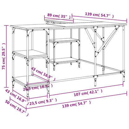 Grey Sonoma Engineered Wood Desk 139x139x75 cm