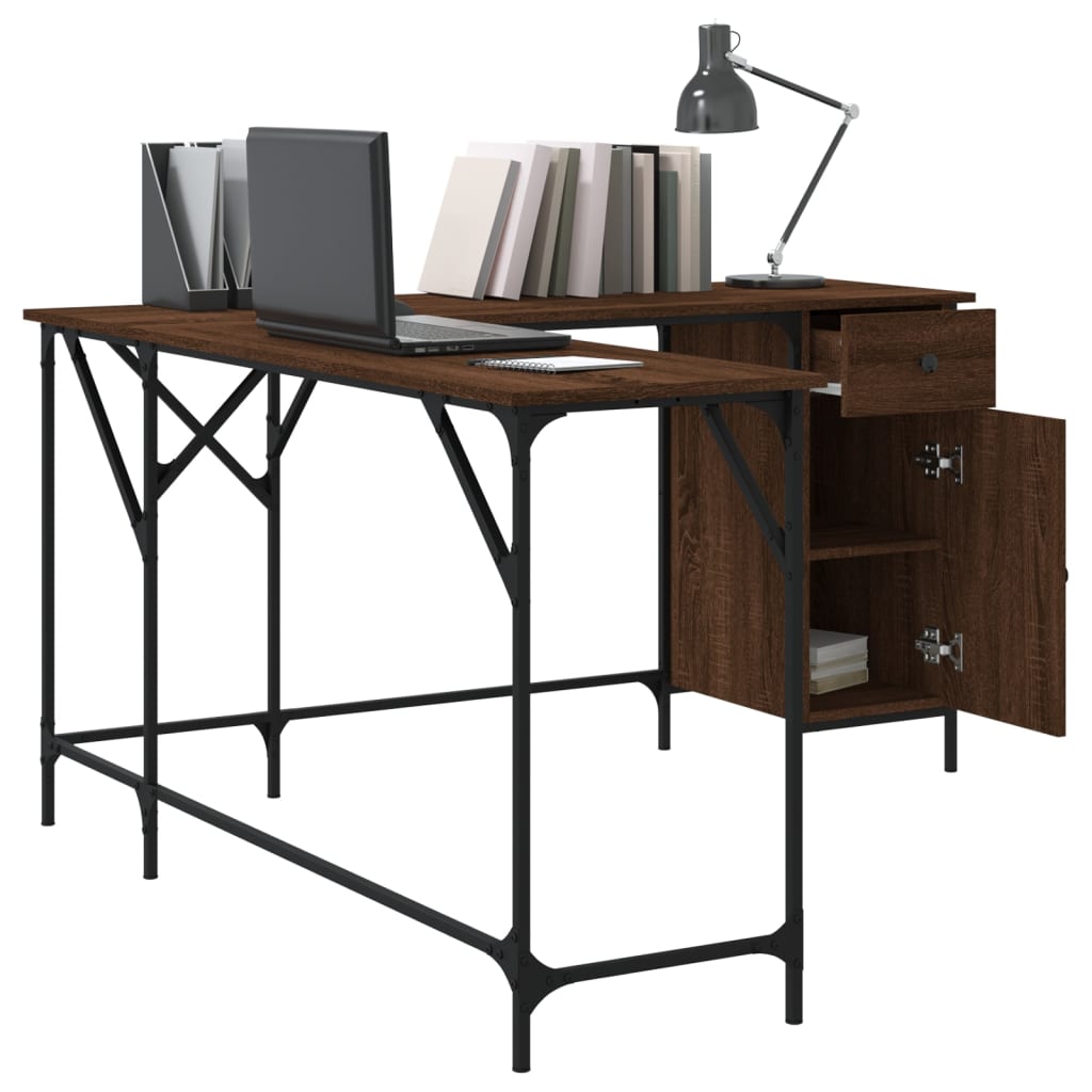 Brown Oak Engineered Wood Desk 141x141x75cm - Stylish & Sturdy