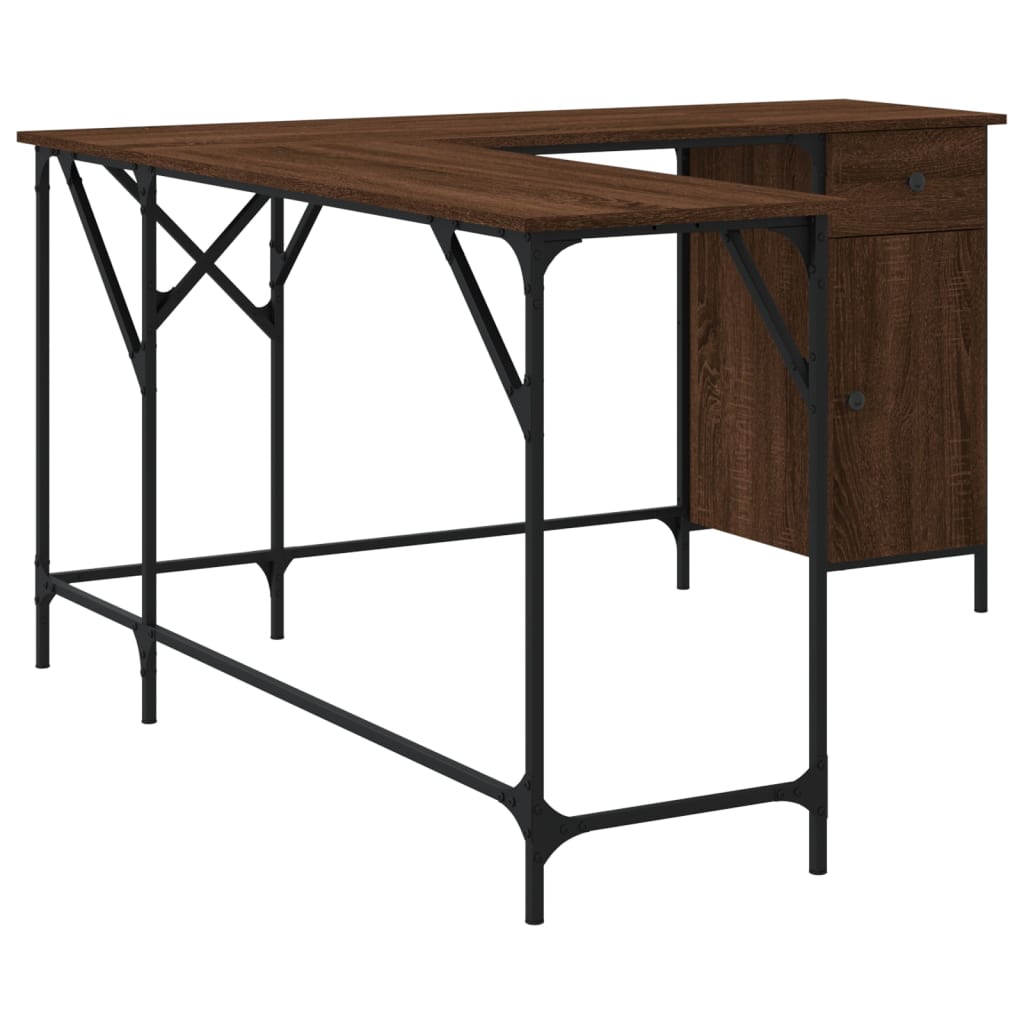 Brown Oak Engineered Wood Desk 141x141x75cm - Stylish & Sturdy