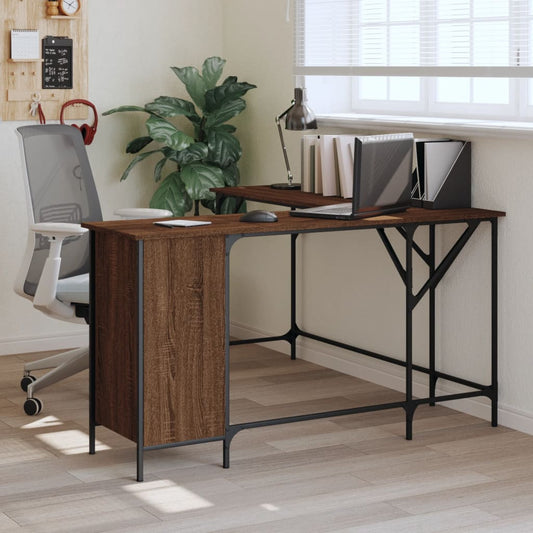 Brown Oak Engineered Wood Desk 141x141x75cm - Stylish & Sturdy