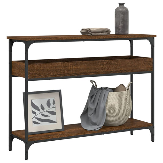 Brown Oak Console Table with Shelf - 100x29x75cm Engineered Wood
