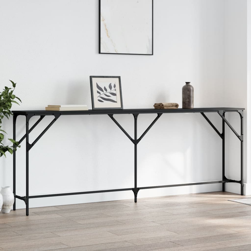 Sleek Black Console Table 200x29x75 cm - Engineered Wood Design