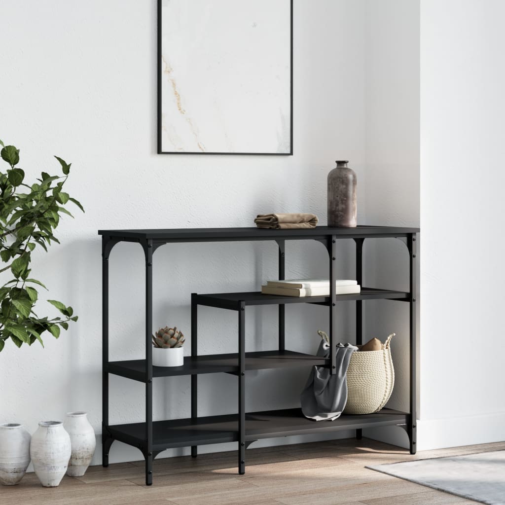 Black Console Table with Shelves - 100x35x75 cm, Elegant Design