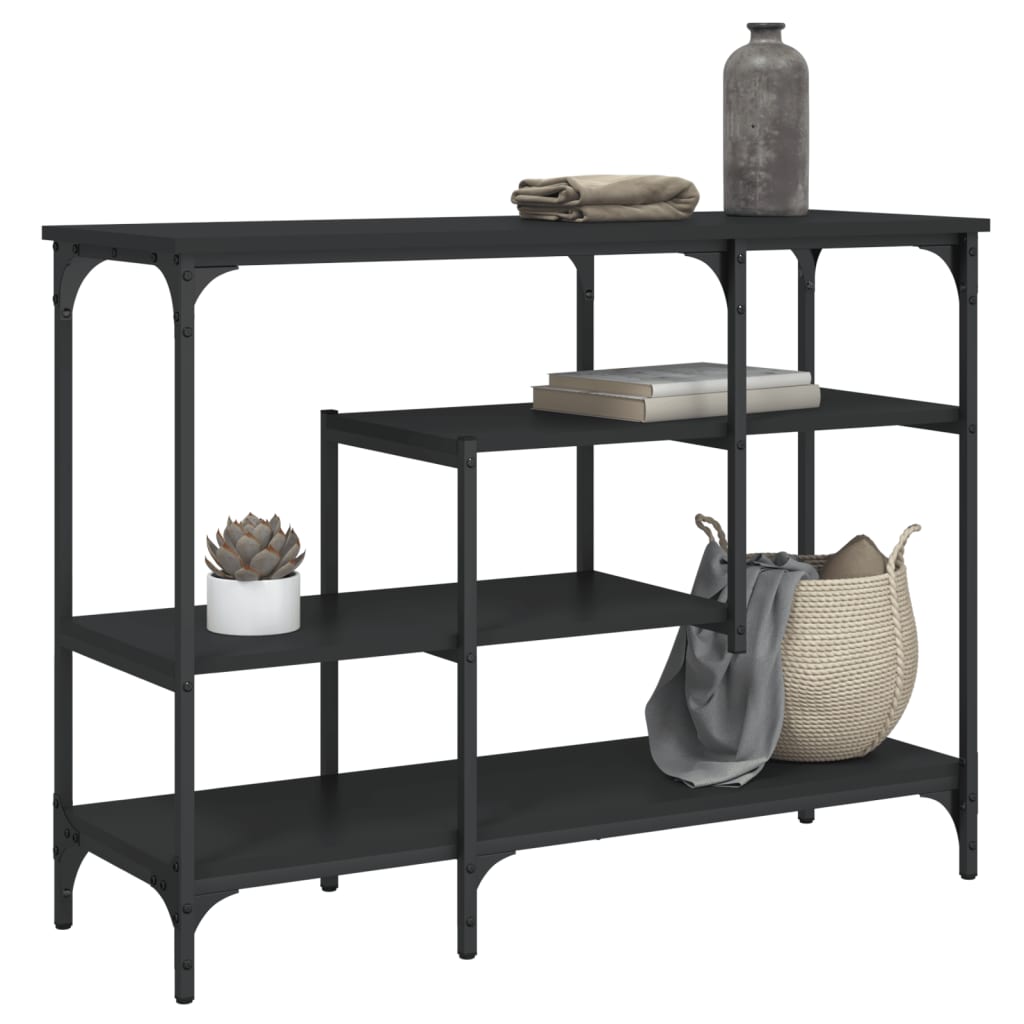 Black Console Table with Shelves - 100x35x75 cm, Elegant Design
