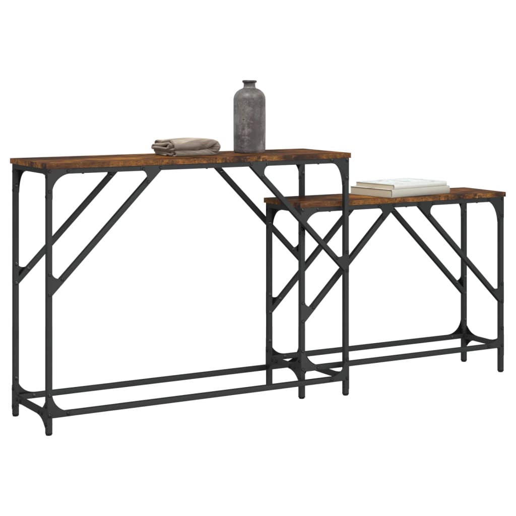 Smoked Oak Nesting Console Tables, 2-Piece Set, Engineered Wood