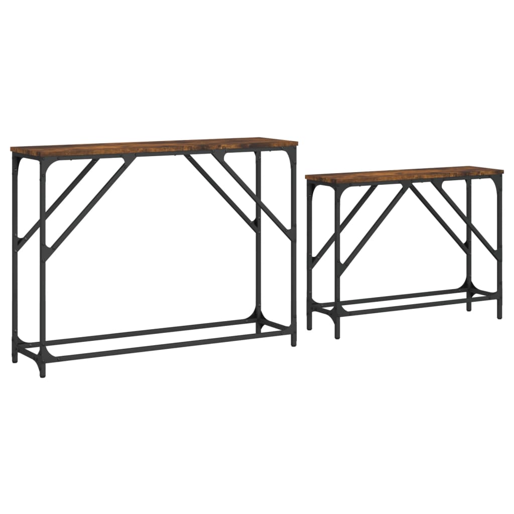 Smoked Oak Nesting Console Tables, 2-Piece Set, Engineered Wood