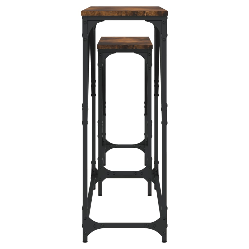 Smoked Oak Nesting Console Tables, 2-Piece Set, Engineered Wood