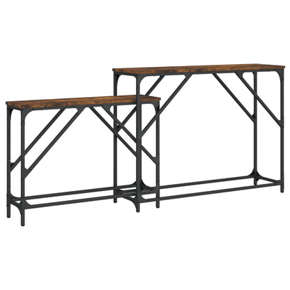 Smoked Oak Nesting Console Tables, 2-Piece Set, Engineered Wood