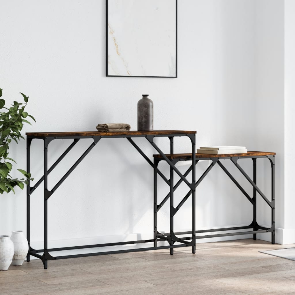 Smoked Oak Nesting Console Tables, 2-Piece Set, Engineered Wood