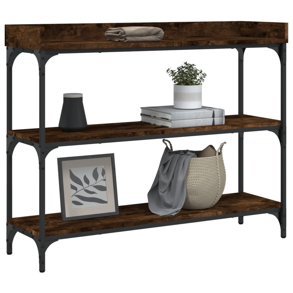 Smoked Oak Console Table with Shelves - 100x30x80 cm