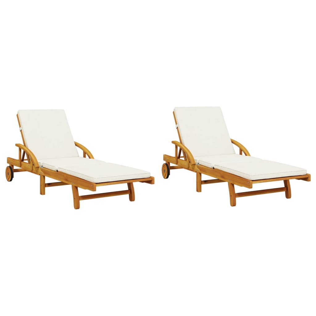 Solid Acacia Sun Loungers Set - 2pcs with Cushions, 200x68x83 cm