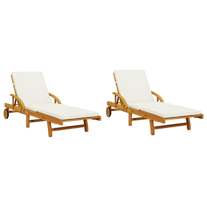 Solid Acacia Sun Loungers Set - 2pcs with Cushions, 200x68x83 cm