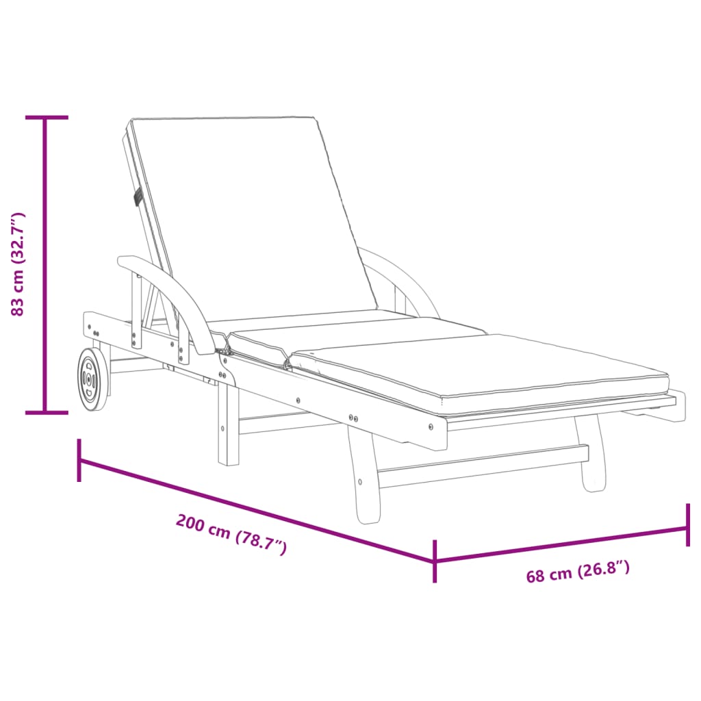 Solid Acacia Sun Loungers Set - 2pcs with Cushions, 200x68x83 cm