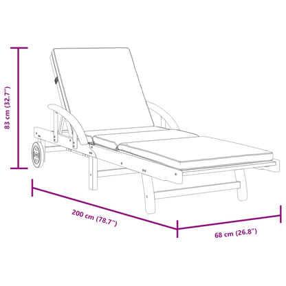 Solid Acacia Sun Loungers Set - 2pcs with Cushions, 200x68x83 cm