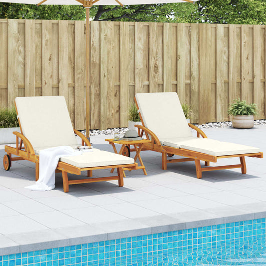 Solid Acacia Sun Loungers Set - 2pcs with Cushions, 200x68x83 cm