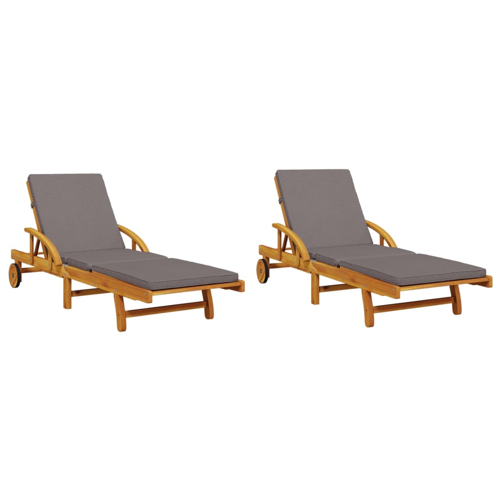 Solid Acacia Sun Loungers 2 Pcs with Cushions 200x68x83 cm