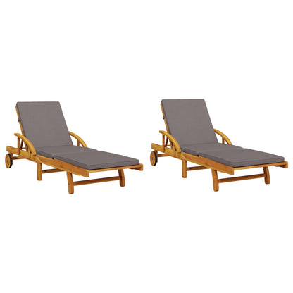 Solid Acacia Sun Loungers 2 Pcs with Cushions 200x68x83 cm