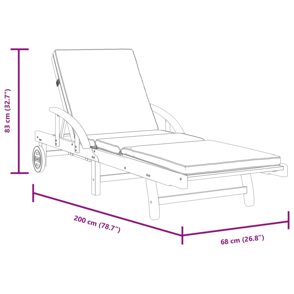 Solid Acacia Sun Loungers 2 Pcs with Cushions 200x68x83 cm