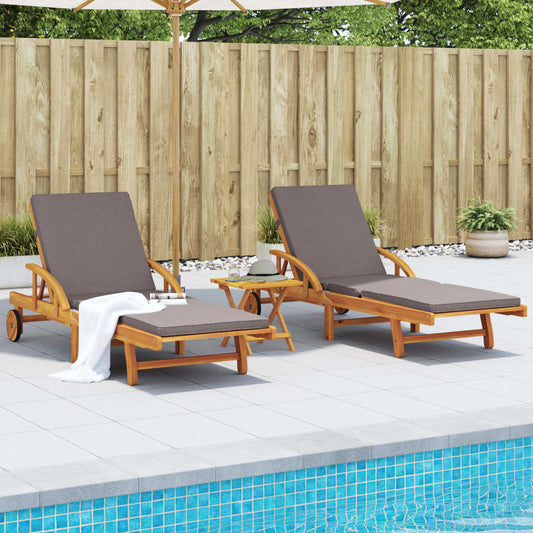 Solid Acacia Sun Loungers 2 Pcs with Cushions 200x68x83 cm