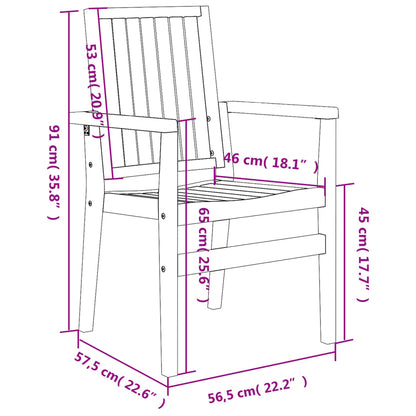 4-Piece Teak Stackable Garden Chairs - Solid Wood, 56.5x57.5x91 cm
