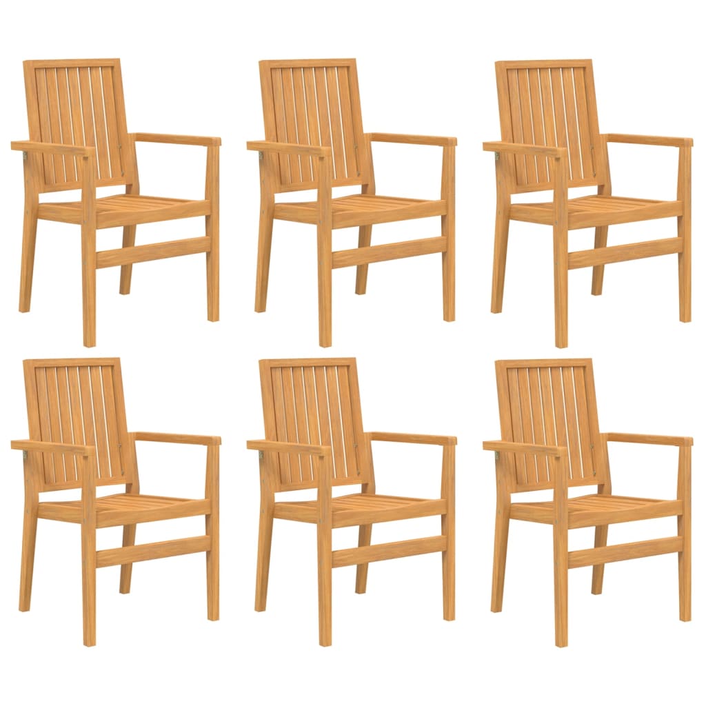 Solid Wood Teak Stackable Garden Chairs Set of 6 - Durable & Stylish