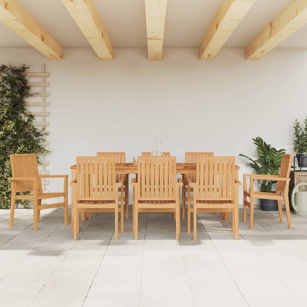 8-Piece Stackable Teak Garden Chairs – Solid Wood, 56.5x57.5x91 cm