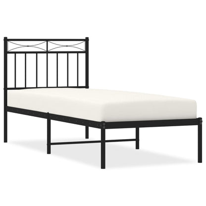 Black Metal Bed Frame with Headboard - 75x190cm, No Mattress